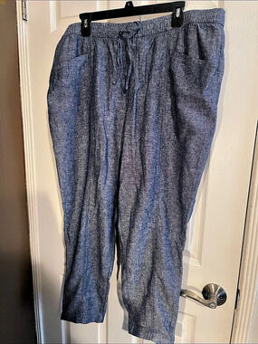 Old Navy Mid-Rise Wide-Leg Linen-Blend Pull-On Pants Blue XL